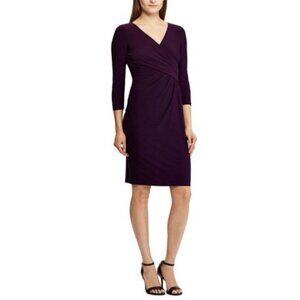 Chaps Ralph Lauren Dress L Large Plum Purple 3/4 Long Sleeve Washable